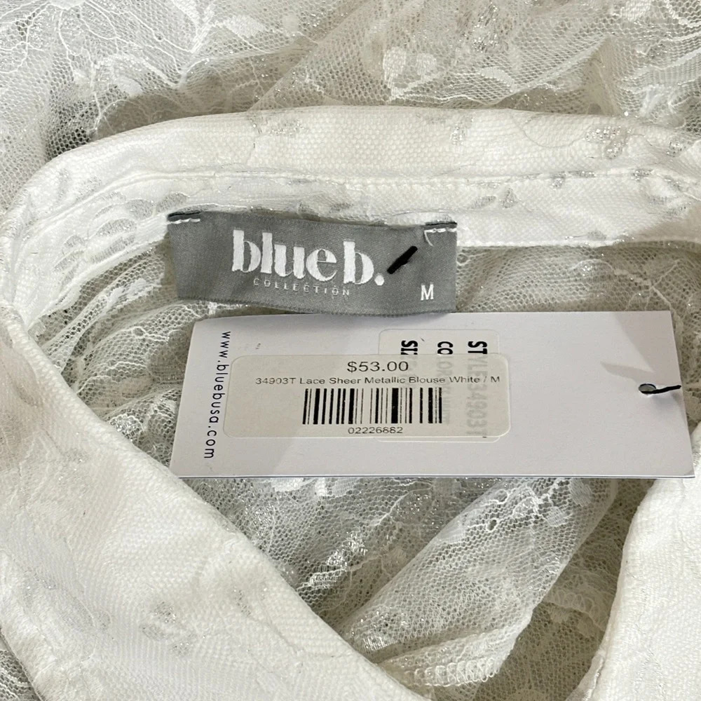 bundle 3 or more Blue B Lace Sheer Metallic Shirt NWT - Picture 3 of 5